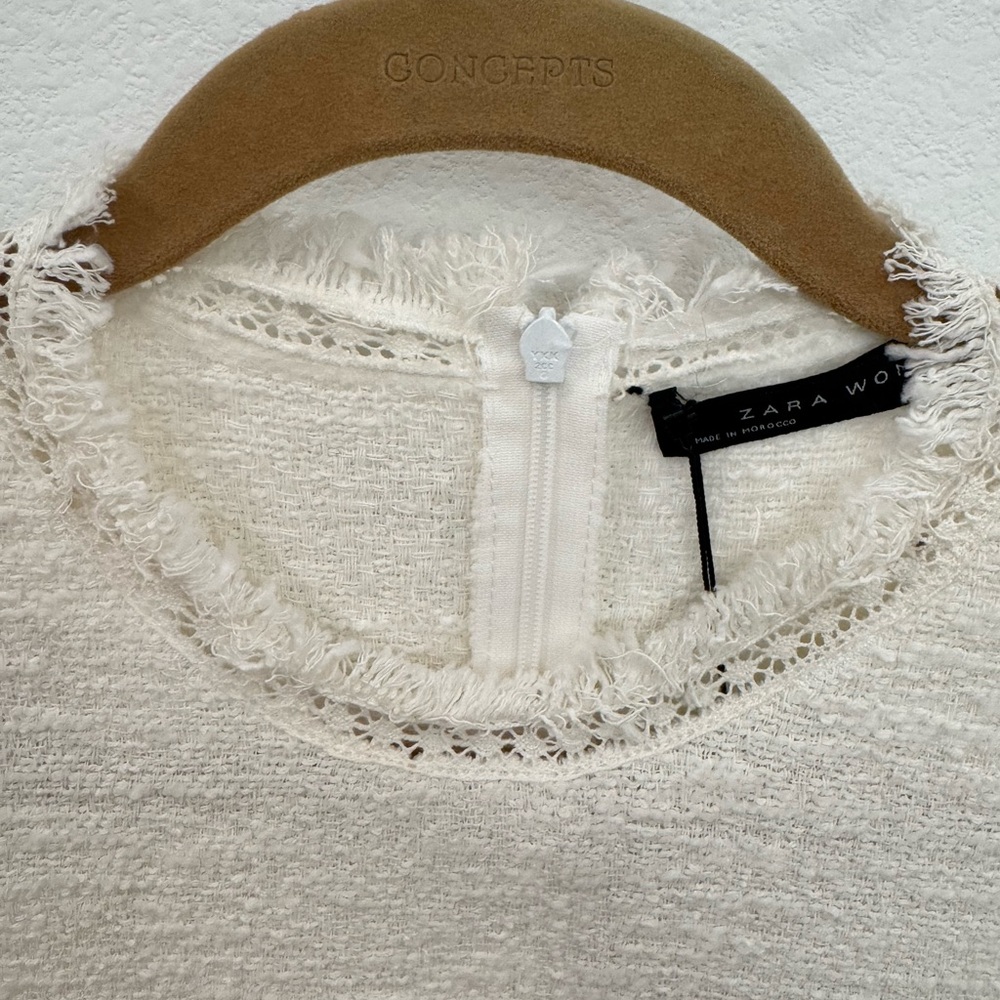 ZARA NWT White embroidered tweed mini dress | Size M - Picture 6 of 12